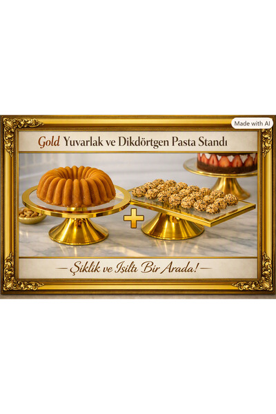 Fiyakalı Ürünler Atölyesi 2 Piece Luxury Rectangular and Round Footed Cake an...