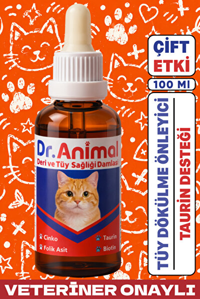 Dr. Animal Tüy Dökülme Karşıtı Damla, kedi tüy vitamini, kedi deri sağlığı, k...
