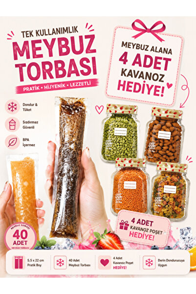PALPAK Tek Kullanımlık Meybuz Poşeti 40 Adet (5.5x22 cm) –4 Adet Kalpli Kavan...
