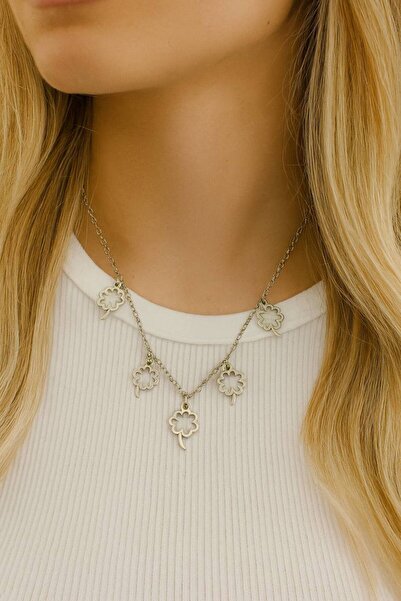 Herşey Nota Five-Leaf Clover Model Women's Necklace – with 60 cm Chain, Styli...