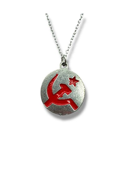 Herşey Nota Soviet Sickle Hammer Red Badge Unisex Necklace – Symbol of Labor,...