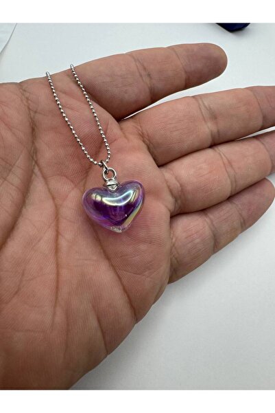 Herşey Nota Purple Heart Crystal Women's Necklace – Elegant and Sparkling Design
