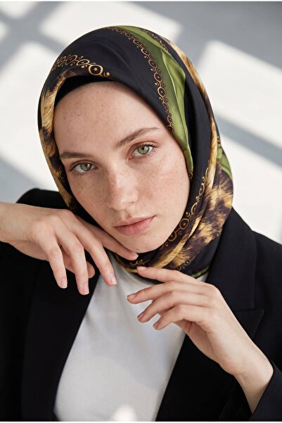 Vissona %100 Twill İpek Leopar Desenli Haki - Siyah Renkli 90x90 Eşarp Dikim ...