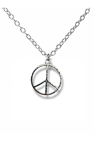 Herşey Nota Minimal Peace Symbol Figured Necklace – Zamak Plated Unisex Moder...