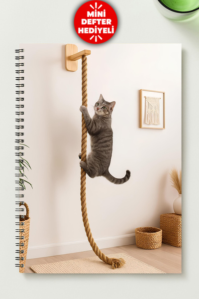 BLACKONECLASS Kedi̇li̇ A5 Metal Spiral Unlined Cardboard Cover Kedi̇li̇ Notebook