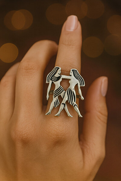 HER ŞEY NOTA www.herseynota.com Unisex Adjustable Metal Ring with Gemini Zodi...