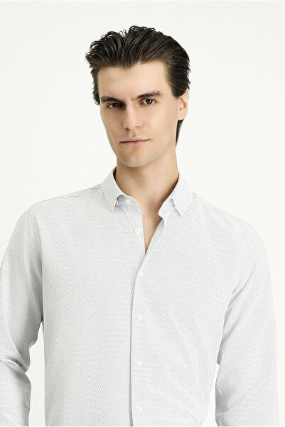 Kiğılı Long Sleeve Slim Fit Slim Fit Patterned Cotton Easy-Iron Button Collar...