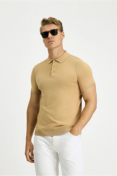 Kiğılı Tricou tricotat din bumbac, cu guler polo, croială slim fit