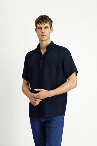 Kiğılı Short Sleeve Regular Fit Button Collar Linen Shirt