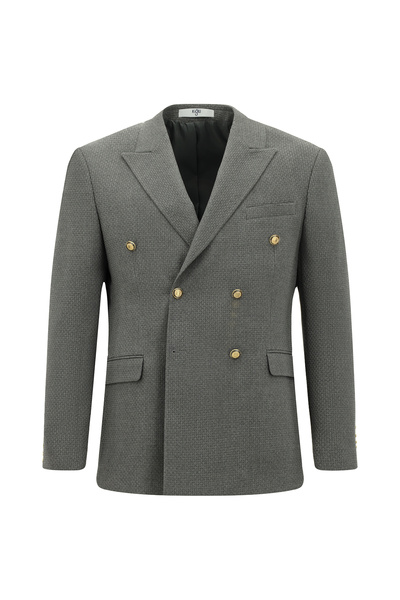 Kiğılı Slim Fit Armürlü Sivri Yaka Kruvaze Klasik Ceket