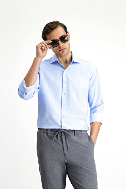 Kiğılı Uzun Kol Slim Fit Dar Kesim Klasik Desenli Pamuk Gömlek