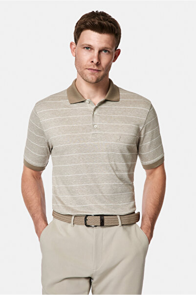 Abdullah Kiğılı Regular Fit Buttoned Polo Collar Striped Embroidered Pocket C...