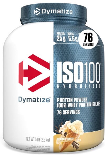 Dymatize ISO 100 Hydrolyzed whey protein isolate, Gourmet Vanilla, 5 LB 25g P...
