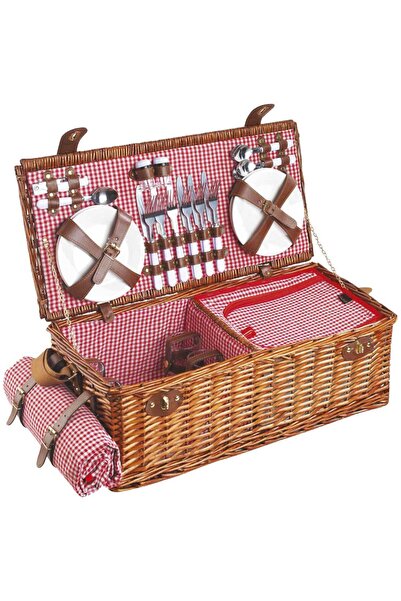Picnic&co Piknik Sepeti 6 Kişilik El Yapımı Hasır Piknik Seti Kırmızı Pötikar...