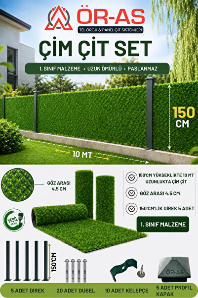 ÖR-AS TEL ÖRGÜ & PANEL ÇİT SİSTEMLERİ Çim Çit 150 Cm + 5 Direk Avantaj Paketi...