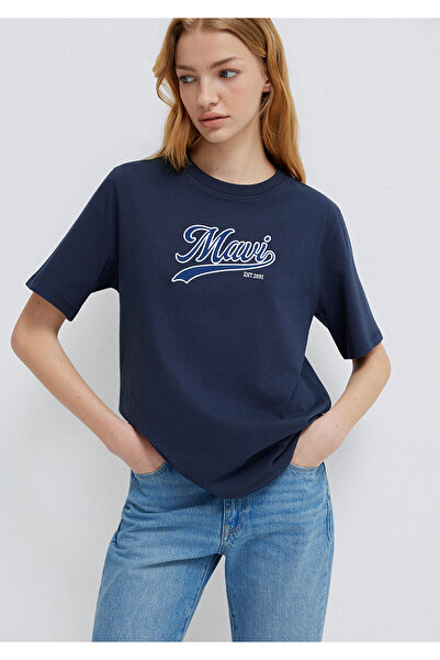 Mavi Marineblaues T-Shirt mit Logo-Print, reguläre Passform / normaler Schnit...