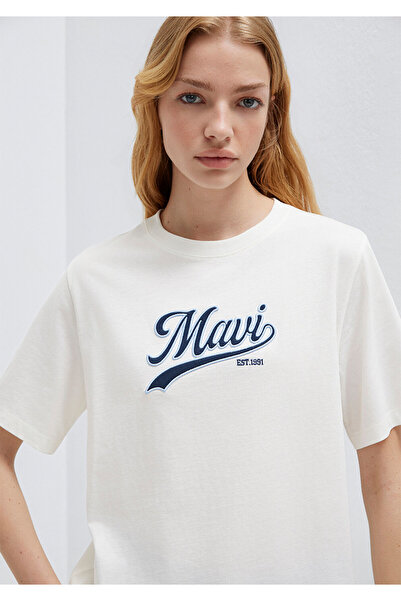 Mavi Logo Printed Ecru T-Shirt Regular Fit 1613565-80194