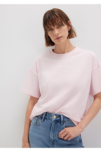 Mavi Bedrucktes rosa T-Shirt mit lockerer Passform / lockerer, entspannter Pa...