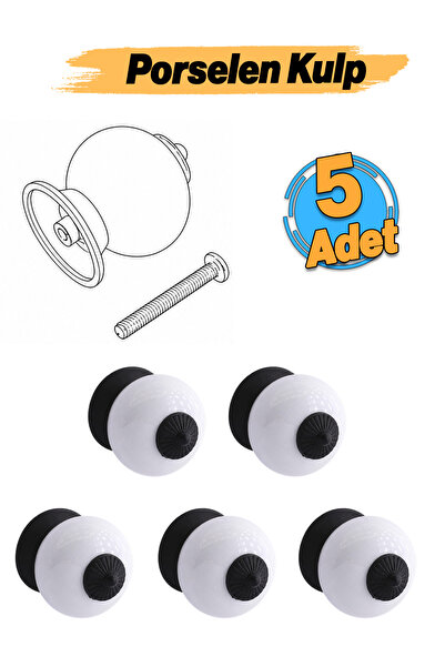 Badem10 (5 Adet) Porselen Beyaz Renk Metal Taban Retro Kulpları Mobilya Dolab...