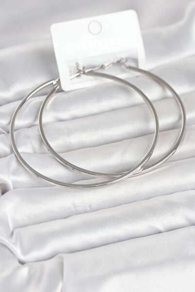Clariss Silver Color Brass Cornered Edge Hoop 72 mm Women's Earrings