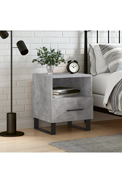 vidaxl Κομοδίνο Γκρι Σκυροδ. 40 x 35 x 47,5 εκ. Επεξεργασμένο Ξύλο