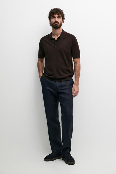 Massimo Dutti Akışkan pamuklu triko polo yaka kazak
