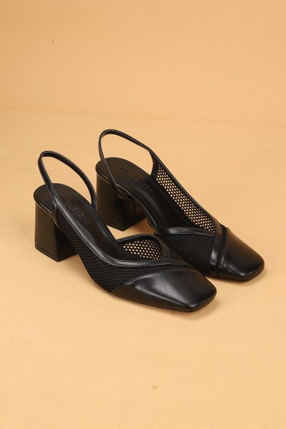 Nilsa Shoes Women's Thick Heeled Lace Detailed Evening Dress Shoes Heeled Shoes