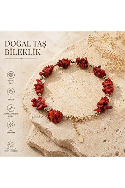 VİONEA Red Jasper Broken Stone Natural Stone Bracelet - Hematite Intermediate...