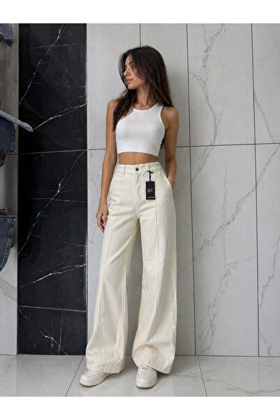 Aida Fashion Önden dikişli bol paça denim pantolon