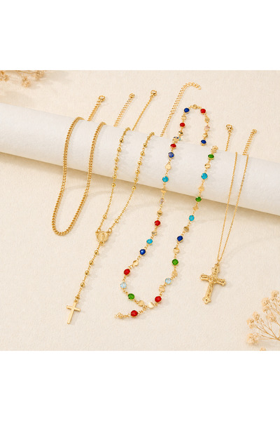 GlaMLo Accessories Σετ 4 χρυσών κολιέ σε στρώσεις με σταυρούς και χρωματιστές...