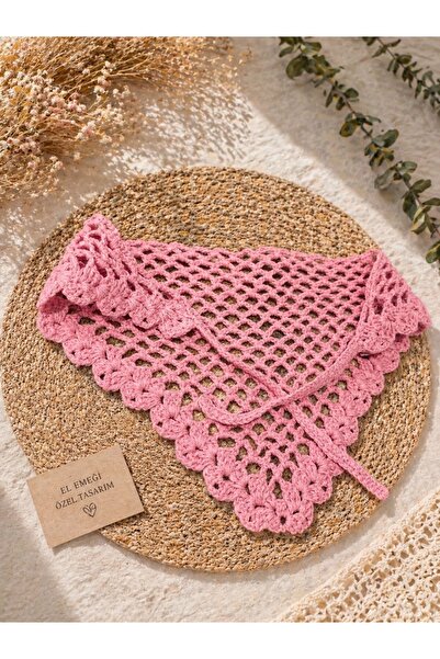 NİLLS Örgü Üçgen Bandana Pamuk File Model El Yapımı Pembe Turkuaz Turuncu