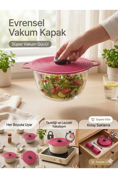 LOVYCO Evrensel Silikon Vakum Kapak - Çok Amaçlı, Sızdırmaz ve Yiyecekleri Ta...
