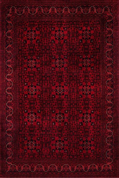 VEJA HOME Bordo Afgan Etnik Desen Kaymaz Taban Dijital Baskı Halı