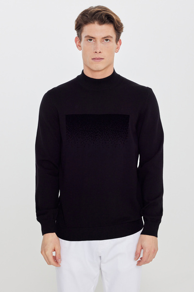 ALTINYILDIZ CLASSICS Ανδρικό μαύρο πλεκτό πουλόβερ με στάμπα, 100% βαμβακερό,...