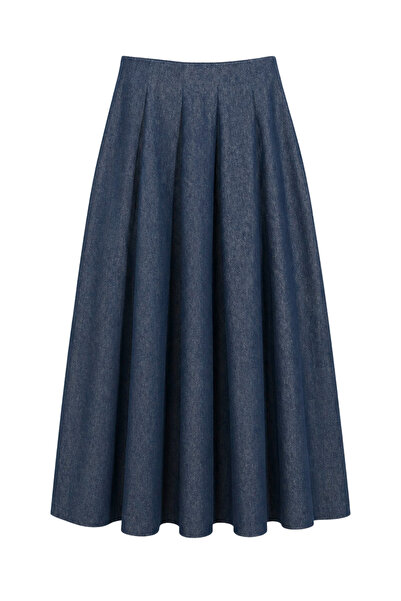 Mixray 4913 Γυναικεία ελαστική μέση με πιέτες και ντραπέ μίντι τζιν φούστα σε...