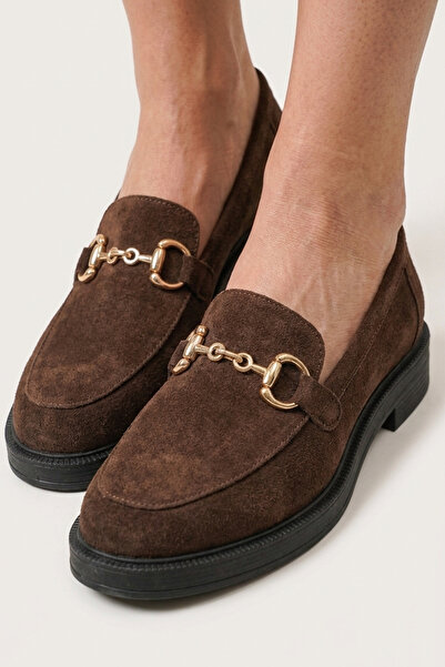 GRADA Καφέ σουέντ γνήσια δερμάτινα γυναικεία παπούτσια μοκασίνι με αγκράφα, γ...