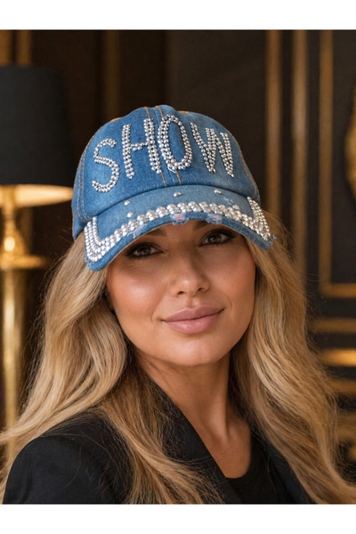 Yeşilmoda Kadın Jean Şapka Taş İşlemeli Show Yazılı Ayarlanabilir Spor Şık Ko...