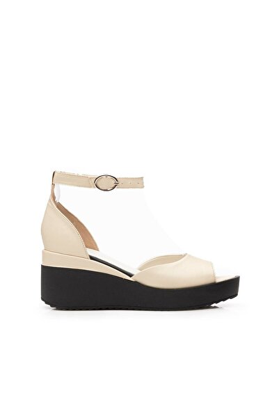 UrbanShoes Sandale cu platforma dama din piele naturala, Leofex - 402 Bej Box