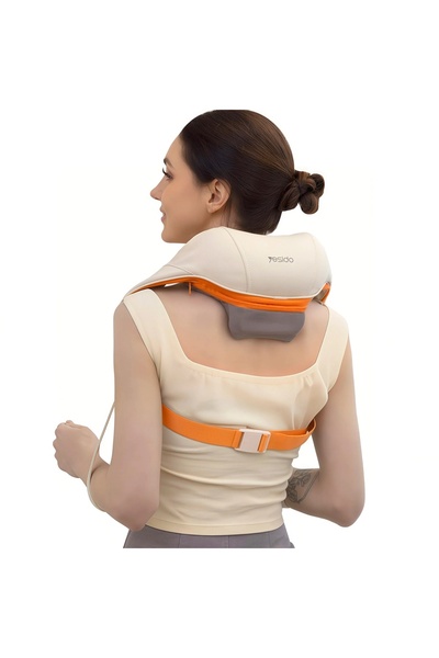 KleVero Aparat masaj cervical Klevero, functie incalzire, reincarcabil, bej/ portocaliu