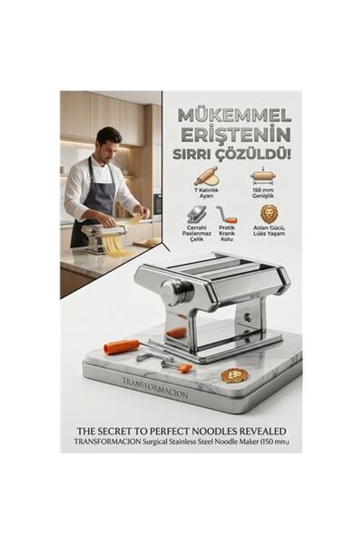 ModaCar Profesyonel Erişte ve Makarna Makinesi - 7 Ayarlı Çelik Hamur Açma Sp...