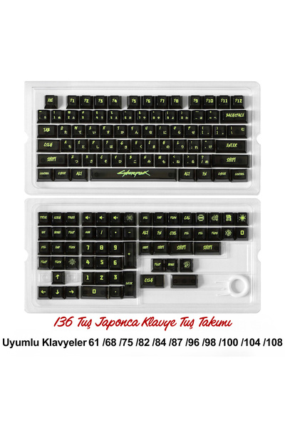 silabor 136 Tuşlu Keycaps PC Tam Ekran Cyberpunk 136 Tuşlu Japonca Sürüm [Kut...