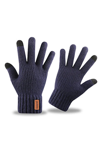 Iwarm Mănuși (ST0016) - din lână de alpacă, mărime 22cm - Albastru marin, uti...