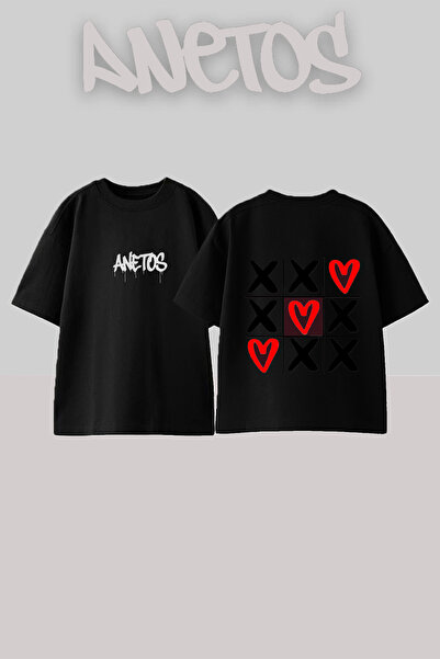 Anetos Μπλουζάκι Tic Tac Design με στάμπα στην πλάτη, βαμβακερό μαύρο oversize