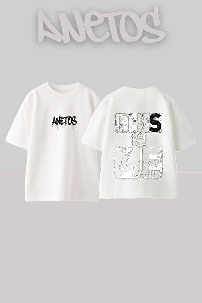 Anetos Αυτό είναι το T-shirt με στάμπα στην πλάτη, βαμβακερό, λευκό, oversized.