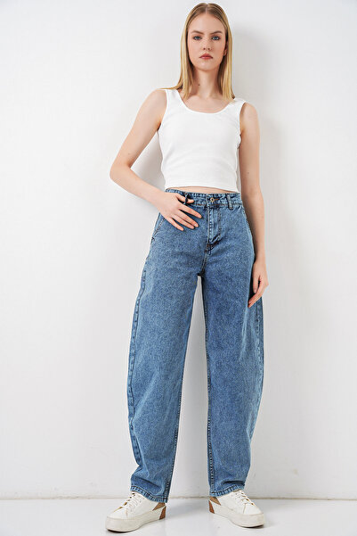 Bigdart 6689 Γυναικείο ψηλόμεσο φαρδύ τζιν παντελόνι - Μπλε