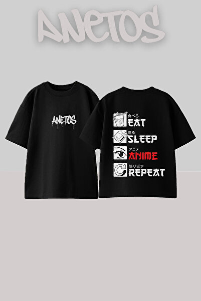 Anetos Μπλουζάκι Eat Sleep Design με στάμπα στην πλάτη, βαμβακερό, μαύρο, ove...