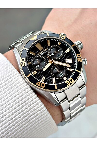 Quantum Functional Silver-Black Color Steel Band Steel Case Sapphire Glass Me...