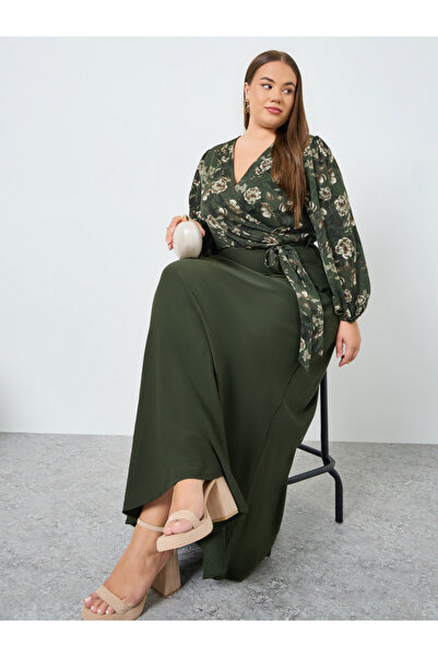 Styli Plus Floral Printed Wrap Look A-Line Maxi Dress