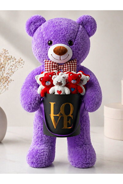 lenostra 90cm Büyük Mor Peluş Ayı 15'li Kırmızı Beyaz Mini Ayıcık Siyah Love ...