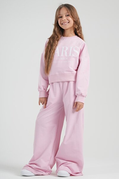 HayKids Kız Çocuk Gri Bol Paça Eşofman Takımı - Sweatshirt ve Rahat Kesim Alt